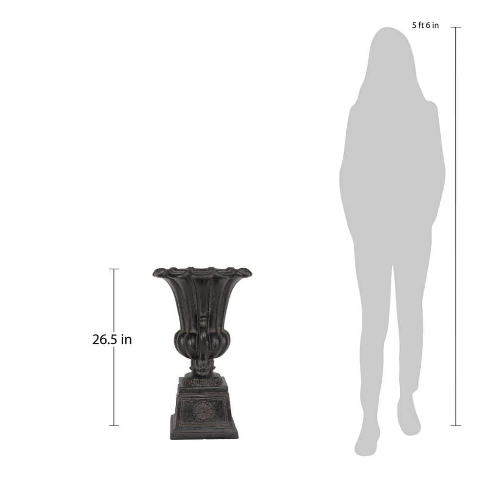 Coupon 😀 MPG 16-1/4 in. x 26-1/2 in. Cast Stone Fiberglass Urn on Pedestal in Aged Charcoal 😀 - Image 5