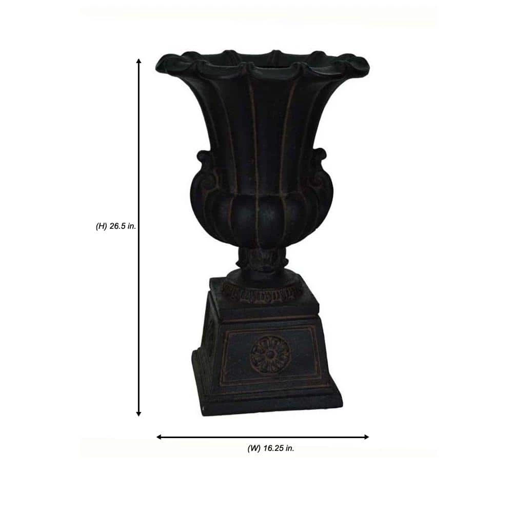 Coupon 😀 MPG 16-1/4 in. x 26-1/2 in. Cast Stone Fiberglass Urn on Pedestal in Aged Charcoal 😀 - Image 3
