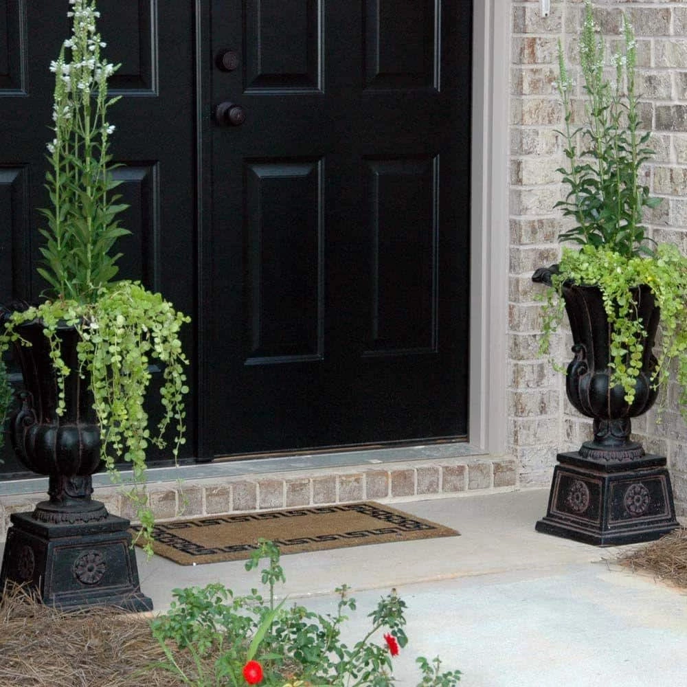 Coupon 😀 MPG 16-1/4 in. x 26-1/2 in. Cast Stone Fiberglass Urn on Pedestal in Aged Charcoal 😀 - Image 2