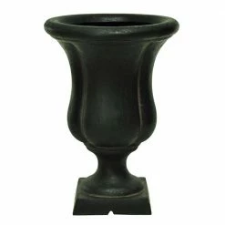Best Sale 👍 MPG 12 in. x 17 in. Cast Stone Fiberglass Sol Urn on Square Base in Aged Charcoal 🌟