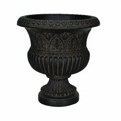Coupon ✔️ MPG 17-1/4 in. x 18 in. Cast Stone Faux Iron Urn in Aged Charcoal 🌟