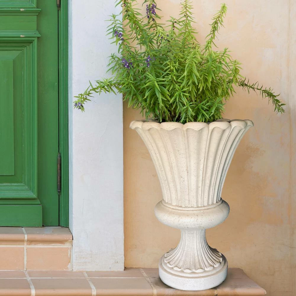 Coupon ๐ MPG 29 in. H Cast Stone Fiberglass Long Leaf Urn in Aged White โ - Image 5