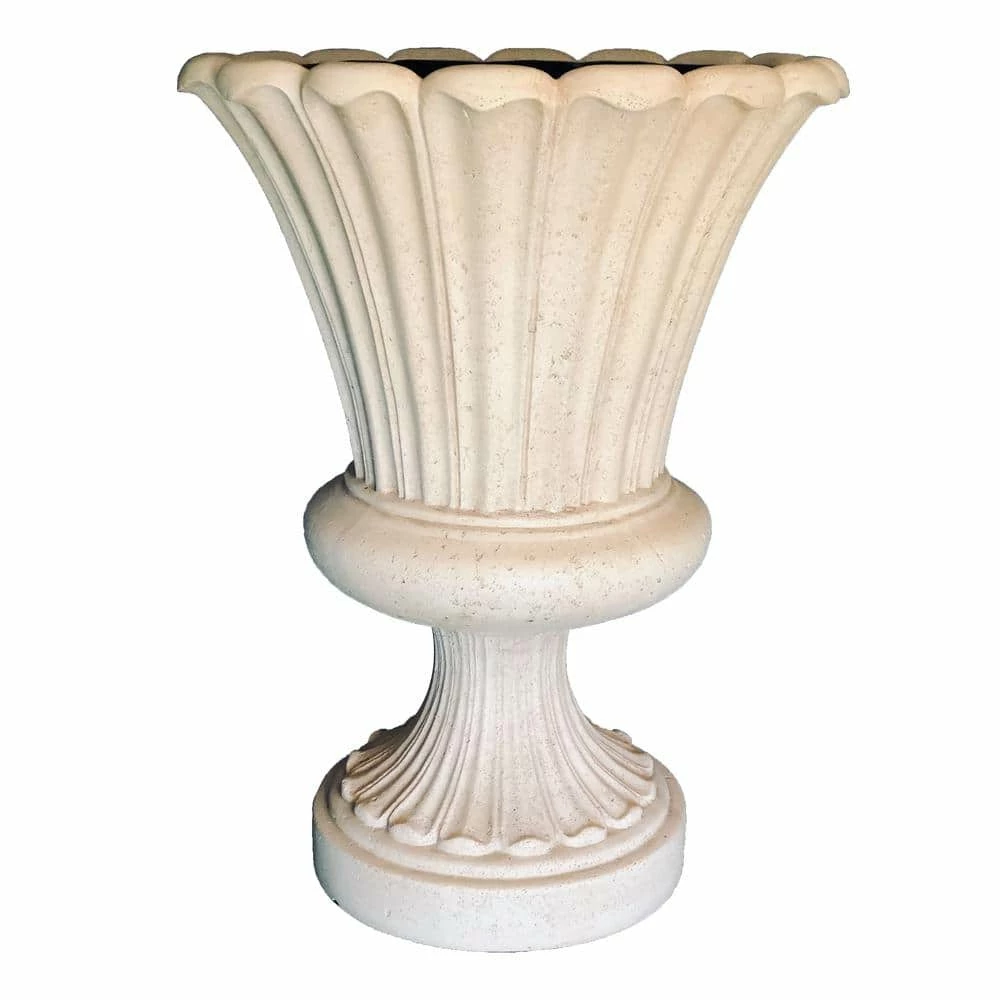 Coupon ๐ MPG 29 in. H Cast Stone Fiberglass Long Leaf Urn in Aged White โ