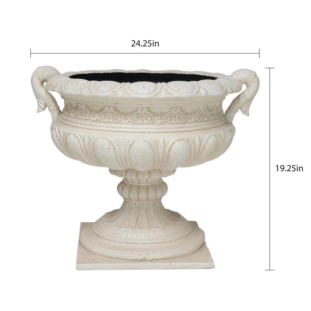 Brand new ๐ฅ MPG 19.25 in. H Aged White Cast Stone Fiberglass Urn with Handles โญ - Image 3
