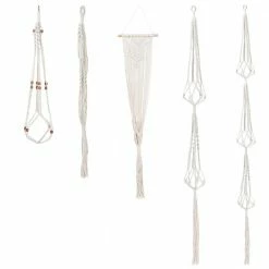 Top 10 🤩 TIRAMISUBEST Slim Beige Fabric Cotton Rope Handmade Hanging Baskets Plant Hanger Set with 5 Hooks (5-Pack) 🎁