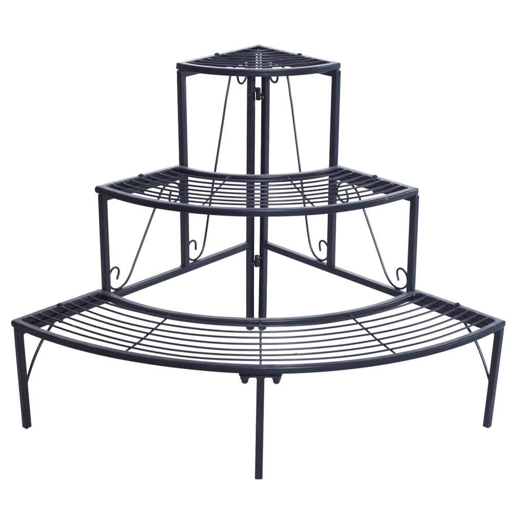 Coupon 👏 TIRAMISUBEST 32.28 in. L x 23.23 in. W x 23.62 in. H Indoor/Outdoor Black Steel Plant Stand (3-Tier) 👍