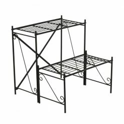 Hot Sale 🔔 TIRAMISUBEST 23.62 in. L x 23.62 in. W x 23.81 in. H Indoor/Outdoor Black Iron Plant Stand (2-Tier) 😉
