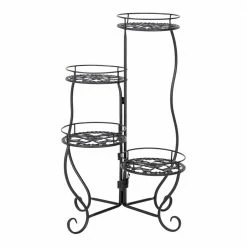 Cheap 😍 TIRAMISUBEST 18.9 in. x 18.9 in. x 28.3 in. Indoor/Outdoor Black Iron Pot Plant Stand (4-Tiered) 🔥