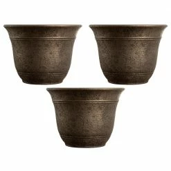 Discount 🔥 THE HC COMPANIES 13 in. W Bronze Sierra Planter Plastic Round Nordic Planter (3-Pack) 🔥
