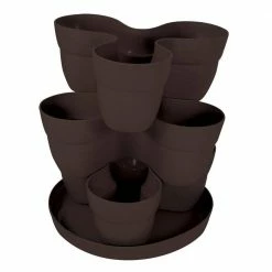 Discount ⌛ Emsco 13 in. 3-Tier Resin Flower and Herb Vertical Gardening Planter in Brown ✔️