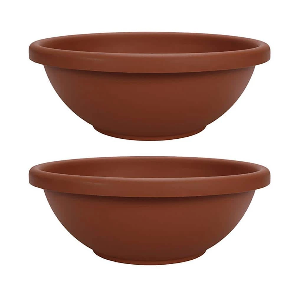 Hot Sale 👍 THE HC COMPANIES 18 in. Brown Resin Garden Bowl Plastic Planter Pot (2-Pack) 🎉