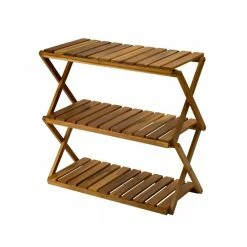 Best Pirce 🤩 TIRAMISUBEST 27.5 in. H Foldable Indoor/Outdoor Brown Wooden Plant Stand 👟 Shoe Rack (3-Tiered) ✨