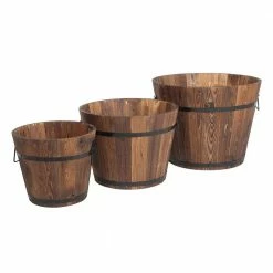 Best Pirce 👏 TIRAMISUBEST 18 in. Dia Brown Wood Outdoor Reinforced and Anticorrosive Pot Set (3-Pack in Different Sizes) 🤩