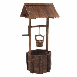 Best deal ⭐ TIRAMISUBEST 21 in. Dia Dark Brown Wood Wishing Well Flower pot Garden Raised Bed 👏