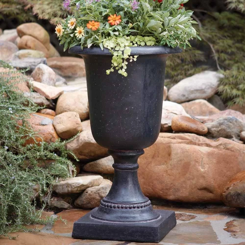Budget โค๏ธ MPG 17-1/2 in. x 29 in. Cast Stone Fiberglass Italian Urn in Aged Charcoal โญ - Image 2