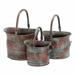 Outlet 💯 TIRAMISUBEST 10 in. L x 8 in. W x 13 in. H Copper with Green Tinged Metal Bucket Planter Pot at Different Sizes (3-Pack) 🥰