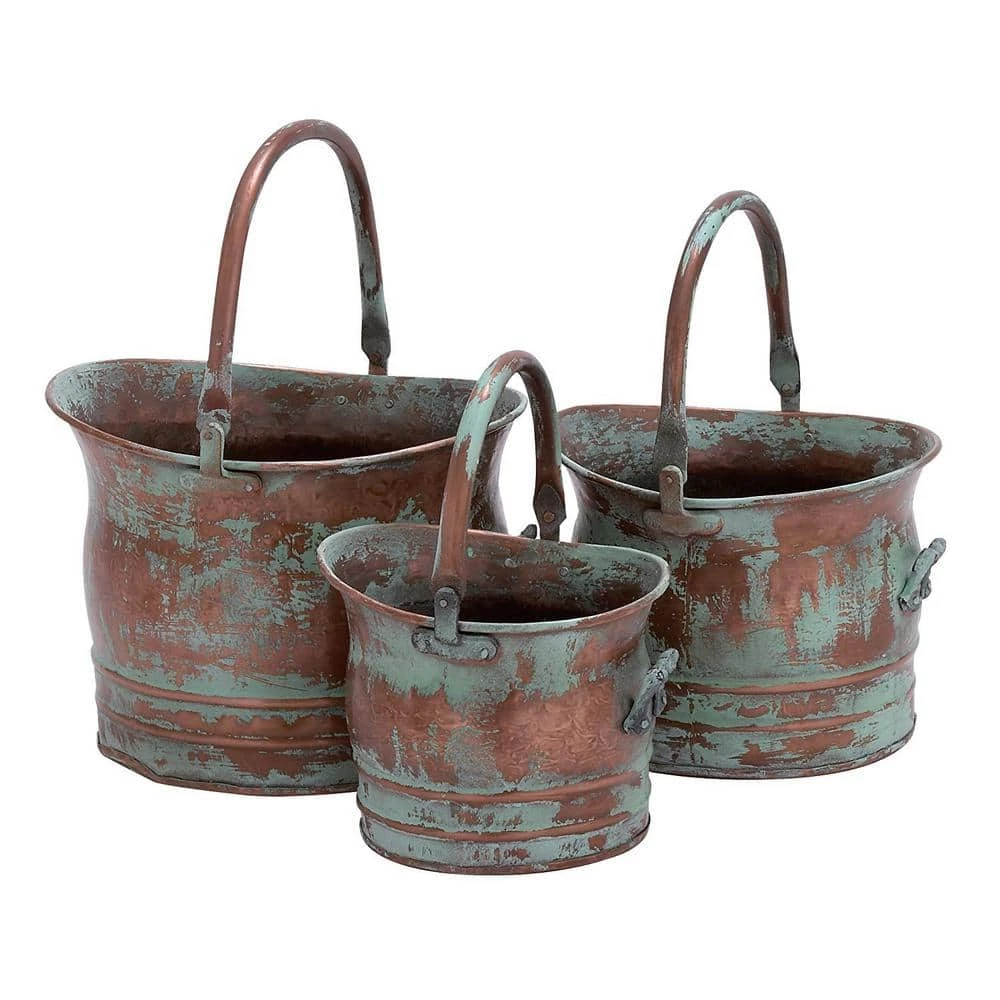 Outlet π― TIRAMISUBEST 10 in. L x 8 in. W x 13 in. H Copper with Green Tinged Metal Bucket Planter Pot at Different Sizes (3-Pack) π₯°