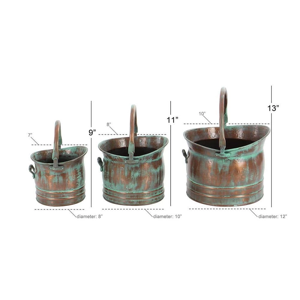 Outlet π― TIRAMISUBEST 10 in. L x 8 in. W x 13 in. H Copper with Green Tinged Metal Bucket Planter Pot at Different Sizes (3-Pack) π₯° - Image 2