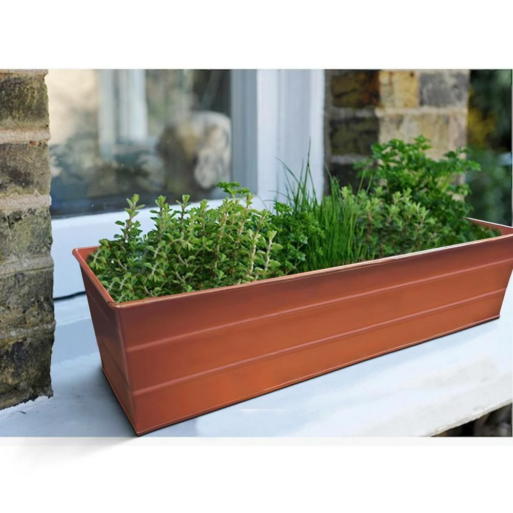 Flash Sale 🛒 TIRAMISUBEST 21.88 in. L x 6.25 in. W x 5.25 in. H Copper Galvanized Steel Rectangular Flower Planter Box with Embossed Line Design 🛒 - Image 5