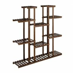 Deals 🔥 TIRAMISUBEST 47.2 in. x 9.84 in. x 49.21 in. Indoor and Outdoor Dark Brown Carbonized Wood Garden Plant Stand (6-Tiers 11-Seats) 🎁