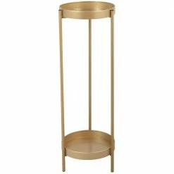 Discount 😉 TIRAMISUBEST 9.85 in. x 9.85 in. x 31.5 in. Indoor / Outdoor Golden Metal Plant Stand (2-Tiered) ⭐