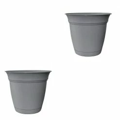 Coupon 🎉 THE HC COMPANIES HC Companies 12 in. Gray Plastic Eclipse Planter with Attached Saucer (2-Pack) 😀