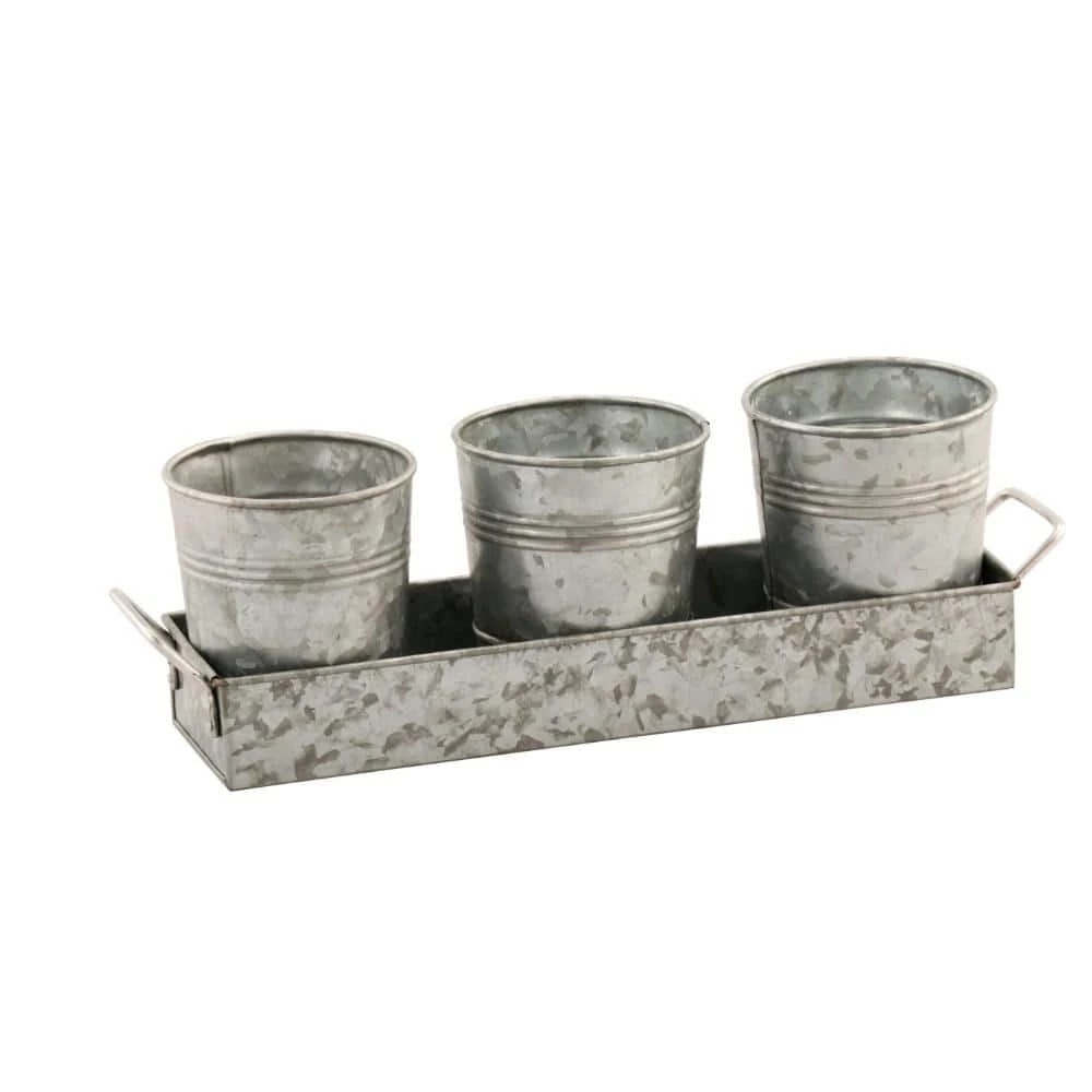 Wholesale ๐ TIRAMISUBEST 4.5 in. L x 4.5 in. W x 5 in. H Gray Galvanized Metal planter Box with Tray (3-pack) ๐งจ