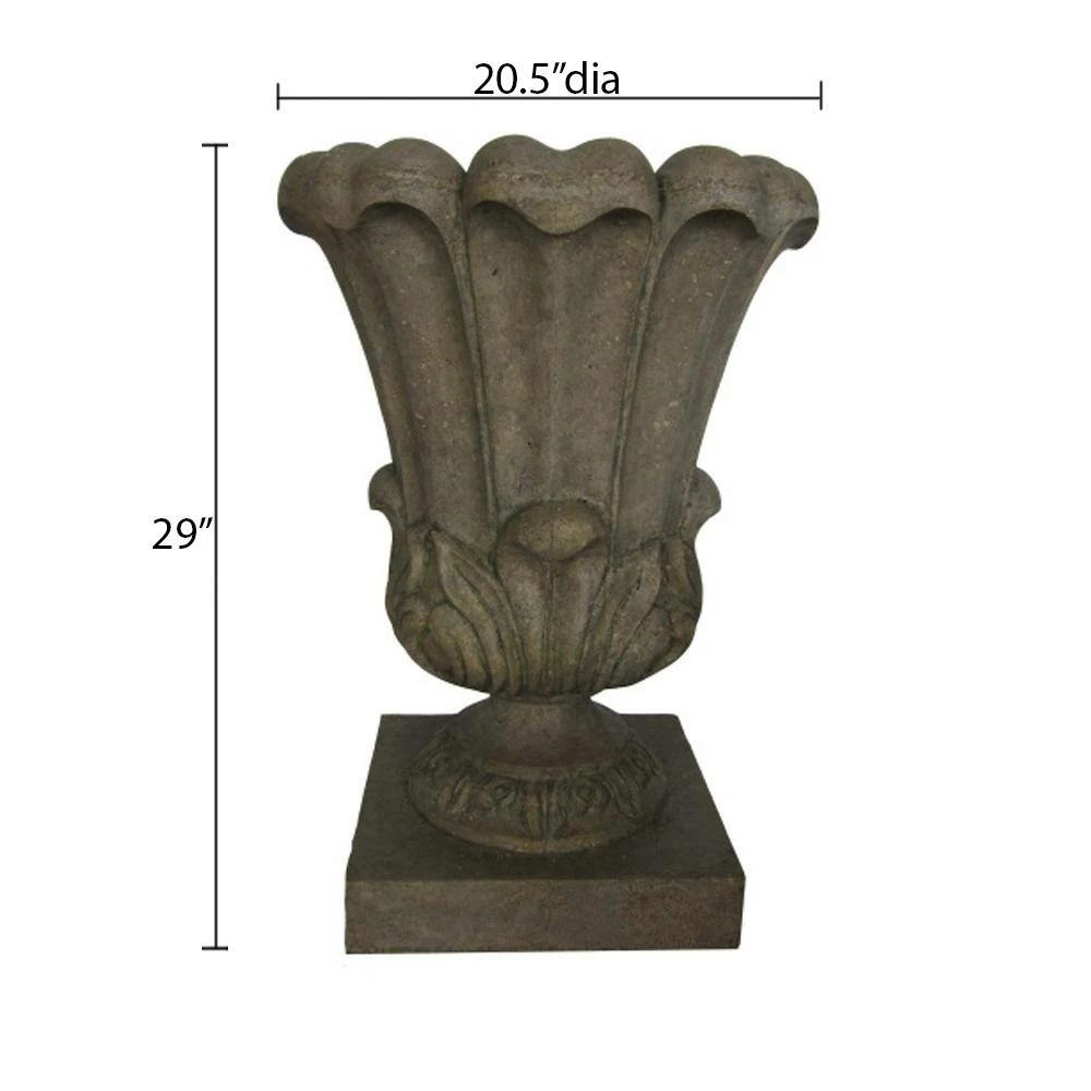 Outlet 🛒 MPG 20-1/2 in. x 29 in. Cast Stone Fiberglass Large Leaf Urn in Special Aged Granite 😉 - Image 3
