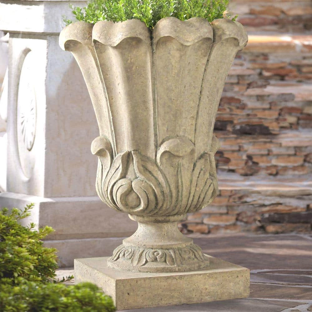 Outlet 🛒 MPG 20-1/2 in. x 29 in. Cast Stone Fiberglass Large Leaf Urn in Special Aged Granite 😉 - Image 2