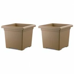New π THEΒ HC COMPANIES 15.5 in. Tan Square Plastic Accent Planter (2-Pack) π