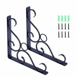 Hot Sale π TIRAMISUBEST 8.28 in. Cast Iron Antique Style Garden Braces Rustic Shelf Bracket in Black (2-Piece) β