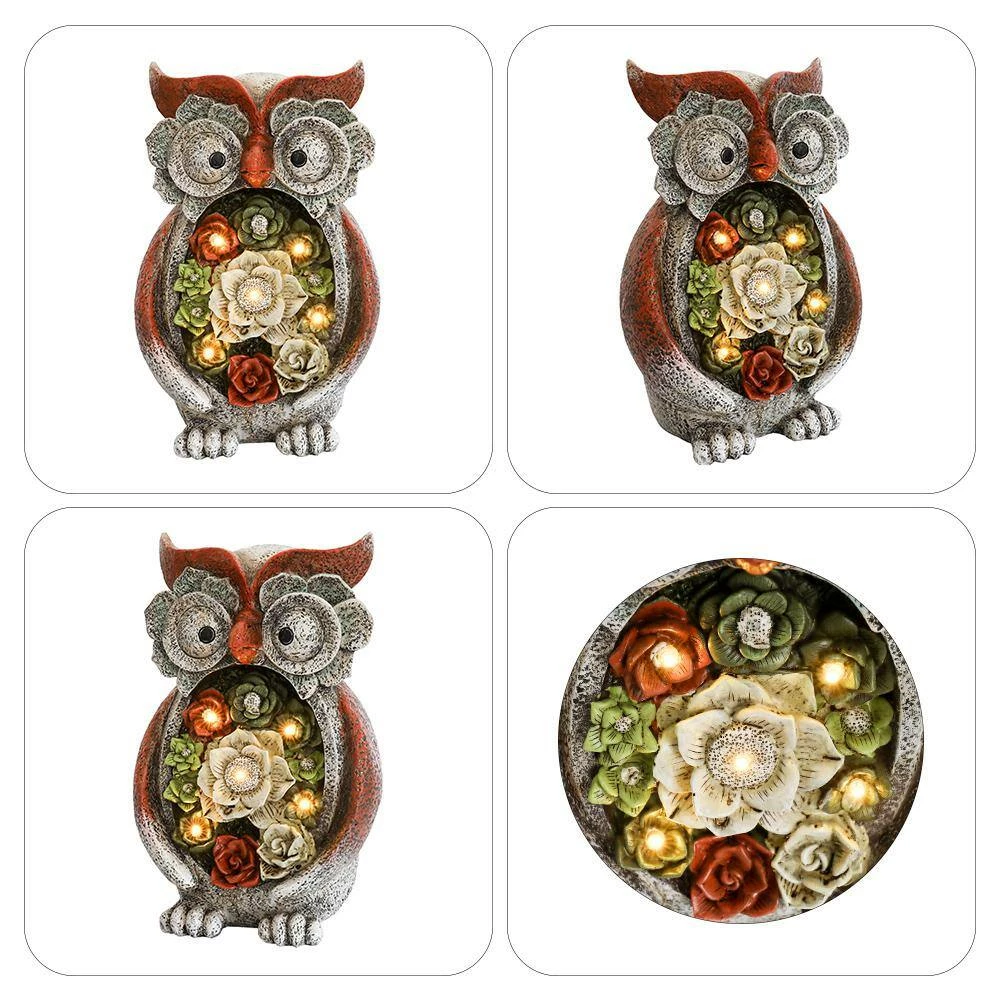 Wholesale 👍 TIRAMISUBEST 9.8 in. H Outdoor Solar Powered Cute Owl and Flowers Garden Statue ❤️ - Image 7