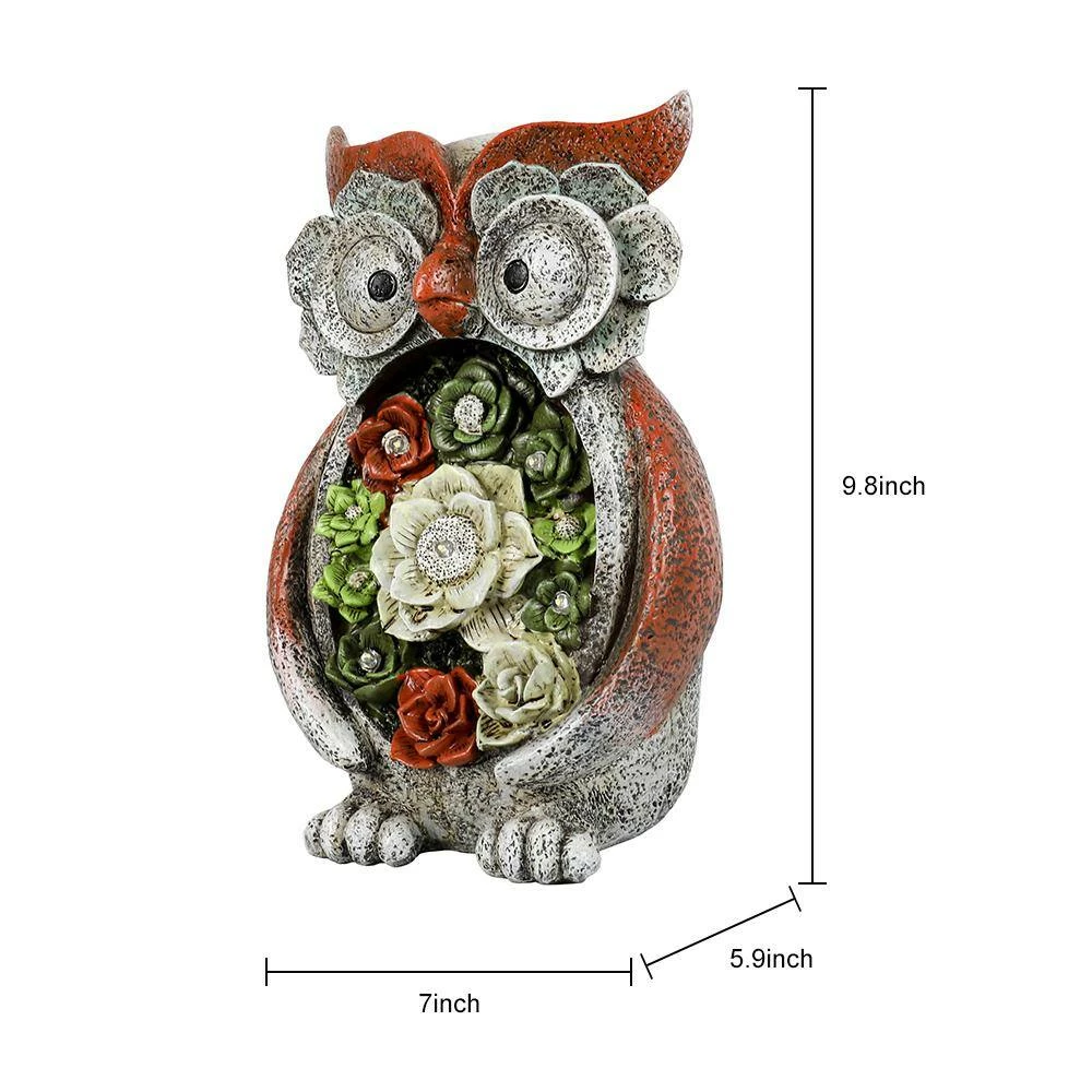 Wholesale 👍 TIRAMISUBEST 9.8 in. H Outdoor Solar Powered Cute Owl and Flowers Garden Statue ❤️ - Image 4