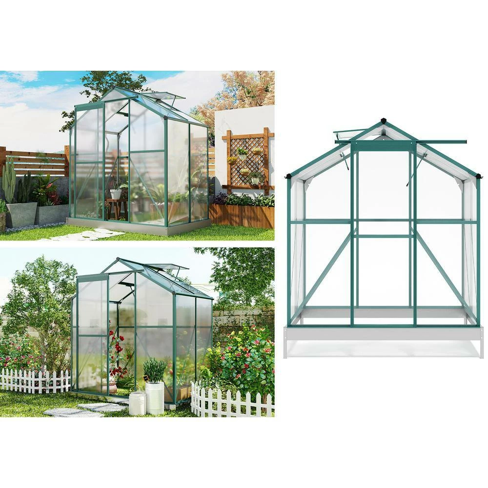 Budget โ๏ธ TIRAMISUBEST 6 ft. x 4 ft. x 7 ft. Aluminum Green Walk-In Polycarbonate Greenhouse with 2 Windows and Base โจ - Image 5