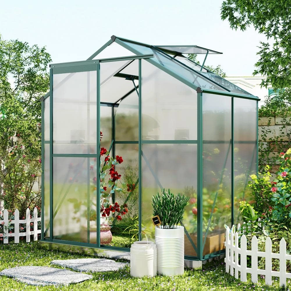 Budget โ๏ธ TIRAMISUBEST 6 ft. x 4 ft. x 7 ft. Aluminum Green Walk-In Polycarbonate Greenhouse with 2 Windows and Base โจ - Image 14