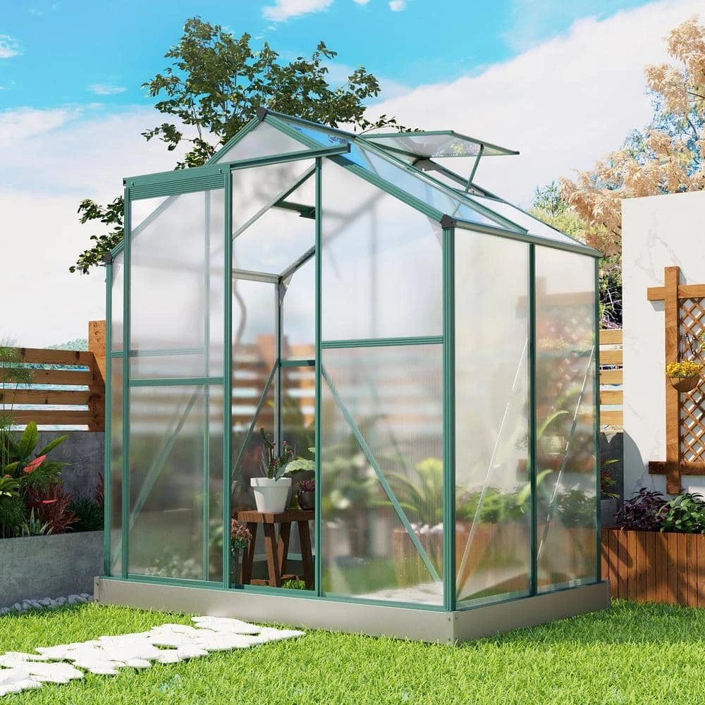 Budget โ๏ธ TIRAMISUBEST 6 ft. x 4 ft. x 7 ft. Aluminum Green Walk-In Polycarbonate Greenhouse with 2 Windows and Base โจ - Image 3