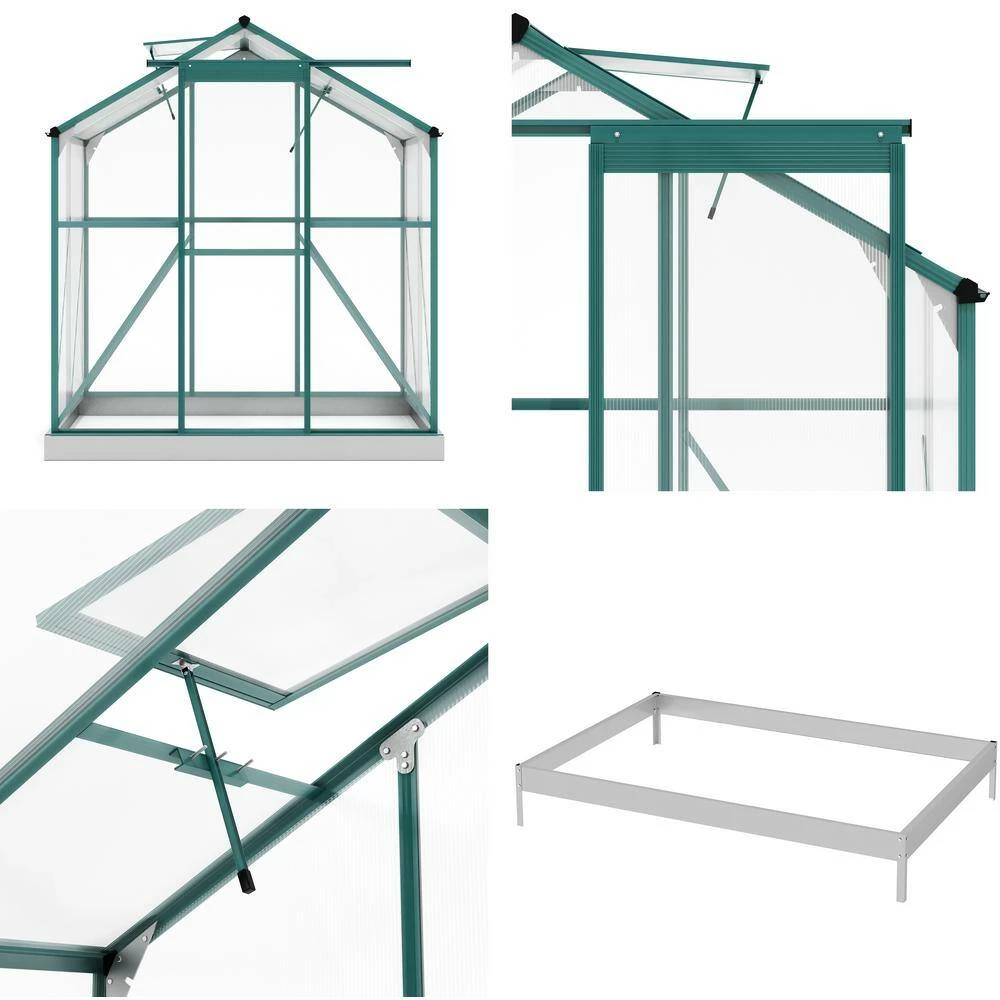 Budget โ๏ธ TIRAMISUBEST 6 ft. x 4 ft. x 7 ft. Aluminum Green Walk-In Polycarbonate Greenhouse with 2 Windows and Base โจ - Image 9