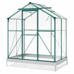 Budget ✔️ TIRAMISUBEST 6 ft. x 4 ft. x 7 ft. Aluminum Green Walk-In Polycarbonate Greenhouse with 2 Windows and Base ✨