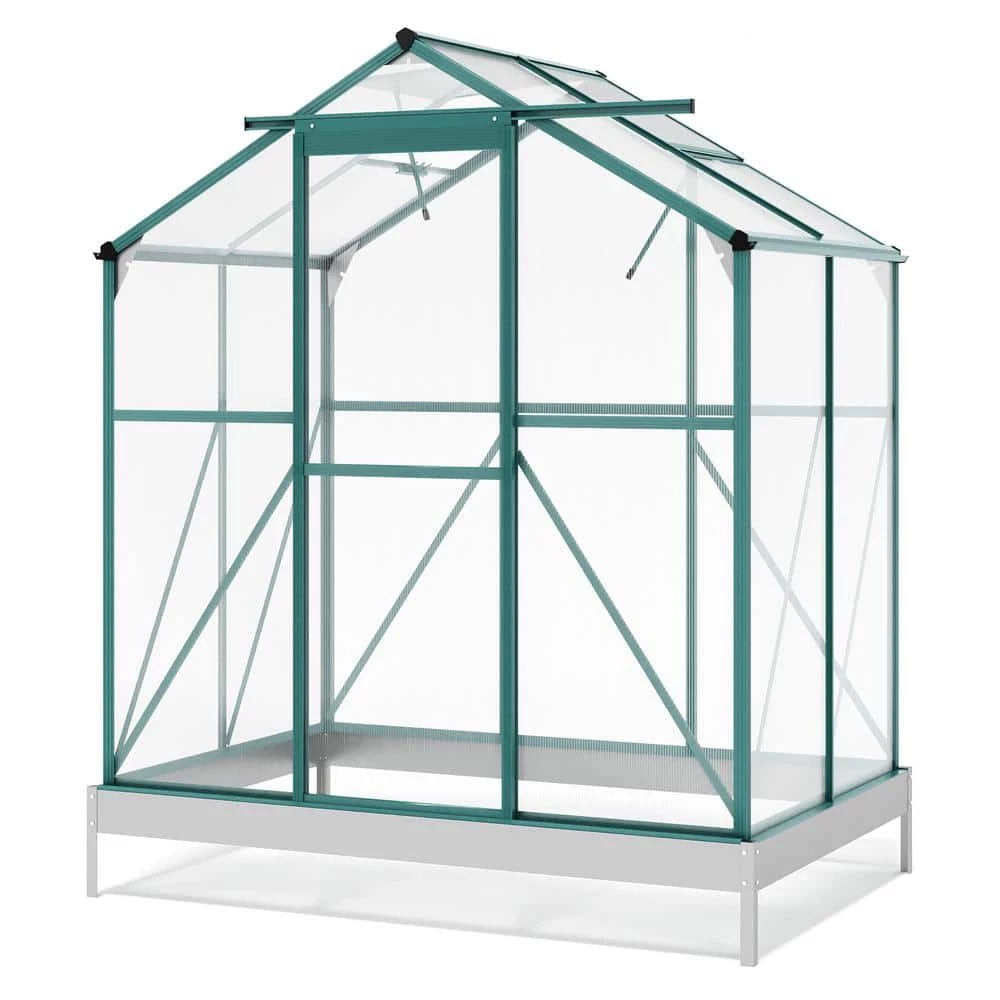 Budget โ๏ธ TIRAMISUBEST 6 ft. x 4 ft. x 7 ft. Aluminum Green Walk-In Polycarbonate Greenhouse with 2 Windows and Base โจ