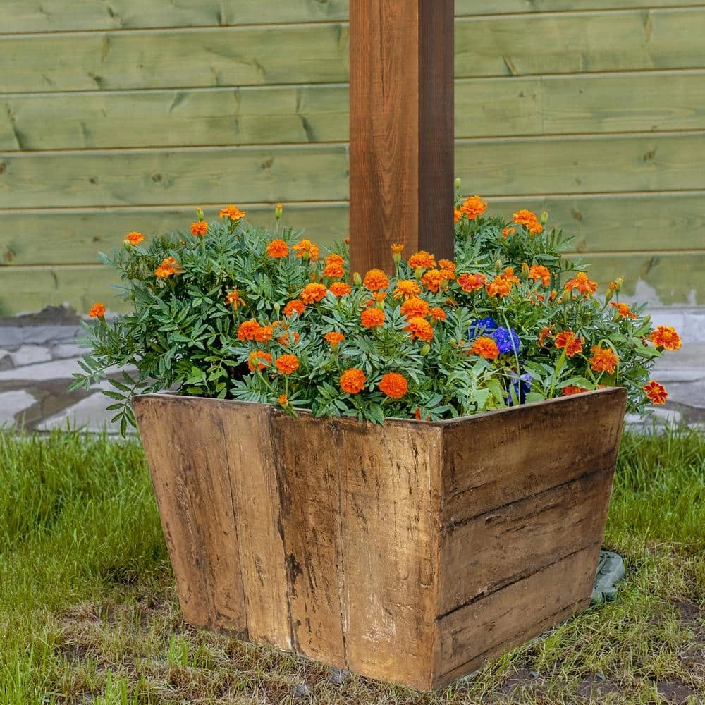 Cheap ๐ MPG 18 in. Square Cast Stone Fiberglass Faux Wood Mailbox Farmhouse Planter in a Weathered Wood Brown ๐ - Image 4