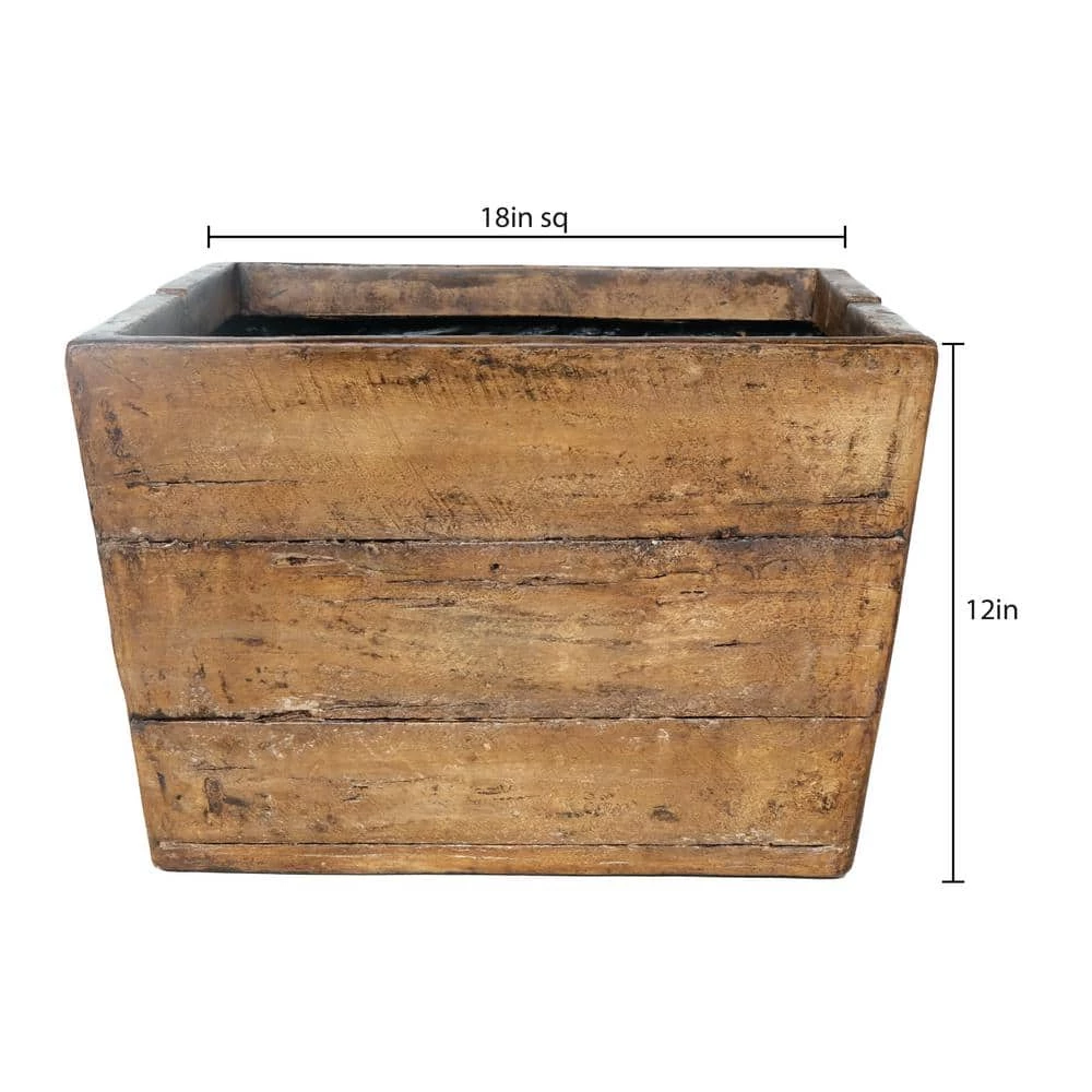 Cheap ๐ MPG 18 in. Square Cast Stone Fiberglass Faux Wood Mailbox Farmhouse Planter in a Weathered Wood Brown ๐ - Image 2