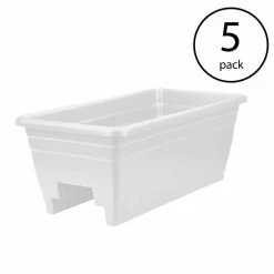 Coupon 👏 THE HC COMPANIES 24 in. W White Plastic Deck Rail Box Planter with Plugs (5-Pack) ⭐
